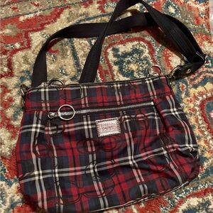Coach Red and Black Plaid Crossbody Bag
